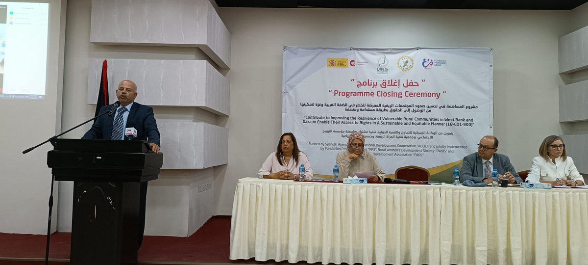 PromSocial_ongd's tweet photo. Monjed Abu Jesh, director general de #PARC, y Randa Abd-Raboh, Presidenta de #RWDS, destacan los principales logros del Convenio en estos 4 años y cómo ha contribuido a mejorar la vida de la población palestina en Nablus y Jan Yunis.
#welcomeremarks https://t.co/hEas24X4JX