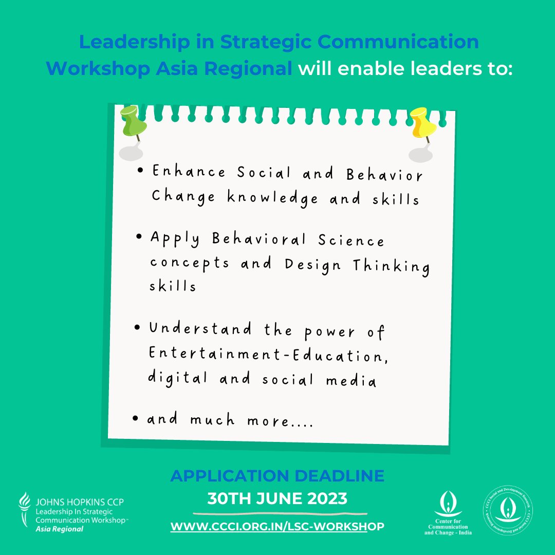 CCCIDelhi's tweet photo. Application deadline is round the corner. Hurry !
#sbc #sbcc #socialandbehaviourchange #behaviouralsciences #leadership #ccci #ccp #lscw #lscw2023 https://t.co/lpOJajEWLx