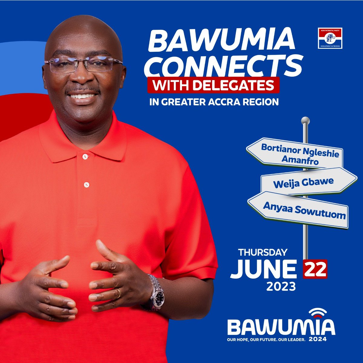 Works_Of_Npp's tweet photo. Day 7 of the DMB Campaign:

Dr. Mahamudu Bawumia connects with Delegates in Bortianor Ngleshie-Amanfro,
Weija-Gbawe and Anyaa Sowutuom Constituencies. 

#Bawumia2024
#ItIsPossible
#Signal https://t.co/GnIVJYFCSd