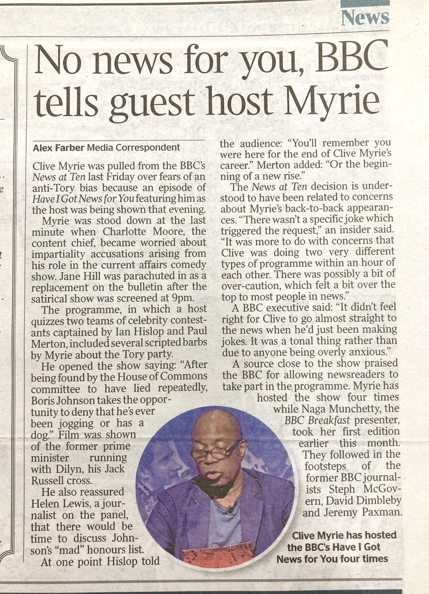 Clive Myrie pulled from News after presenting #HIGNFY🤦‍♂️

Another example of the #BBC’s ridiculous nerves in the face of #Tory pressure 🙄

Viewers aren’t stupid: we know the two shows are different 😱

#r4today #bbcnews #CliveMyrie