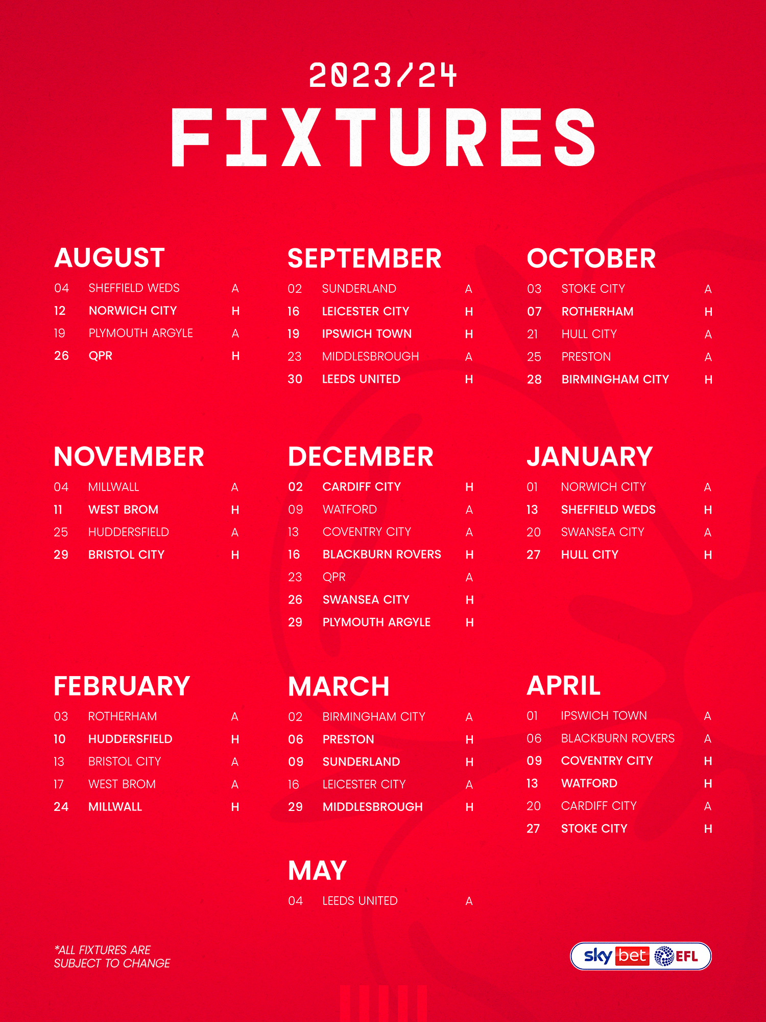 Championship fixtures and schedule 2023/24: Sheffield Wednesday
