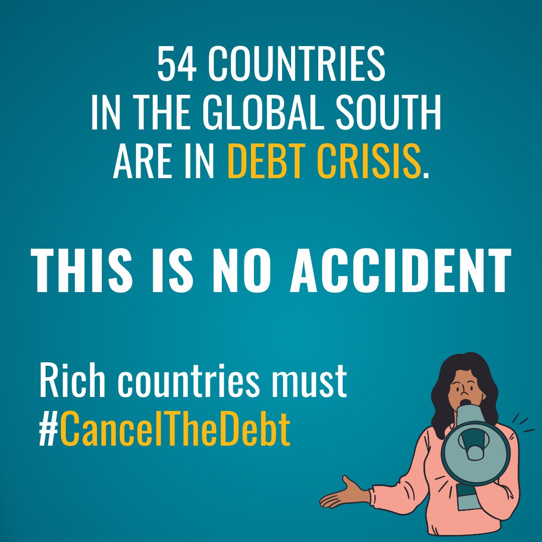 #DebtCrises are no accident! Wealthy banks, corporations & institutions profit from the debt-climate trap that keeps countries in the #GlobalSouth in a vicious cycle. This injustice has to end!
📣There is no #ClimateJustice w/o #DebtJustice. #CancelTheDebt