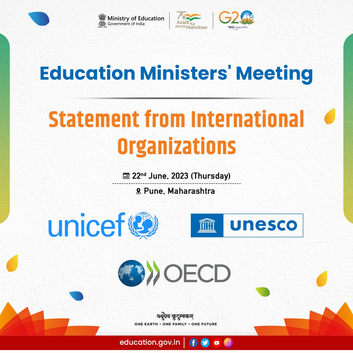 NITPatna1's tweet photo. Announcing significant updates from the Education Ministers' Meeting! International organizations, such as UNICEF, UNESCO and OECD, will release statements outlining their strategic vision for education. https://t.co/WTXLuH3a3j
