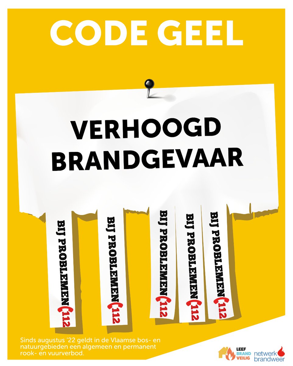 Terug naar code geel in Vlaamse bos- en natuurgebieden! 🟡🔥
Dit betekent dat we nog steeds waakzaam moeten zijn, maar het risico op natuurbranden is iets verminderd. #CodeGeel #BeschermOnzeNatuur #LeefBrandveilig