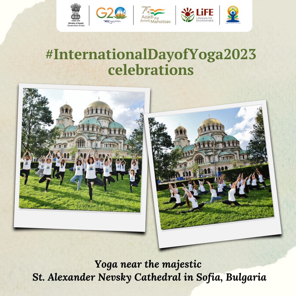 #InternationalDayofYoga2023 Celebrations

Yoga by the side of beautiful St. Alexander Nevsky Cathedral in Sofia, Bulgaria

#IDYArctictoAntarctica
#YogaforVasudhaivaKutumbakam
#HarAnganYoga
#YogaBharatMala
#YogaOceanRing
#YogaMyPride 

@MIB_India @IndianDiplomacy @IndiaInBulgaria