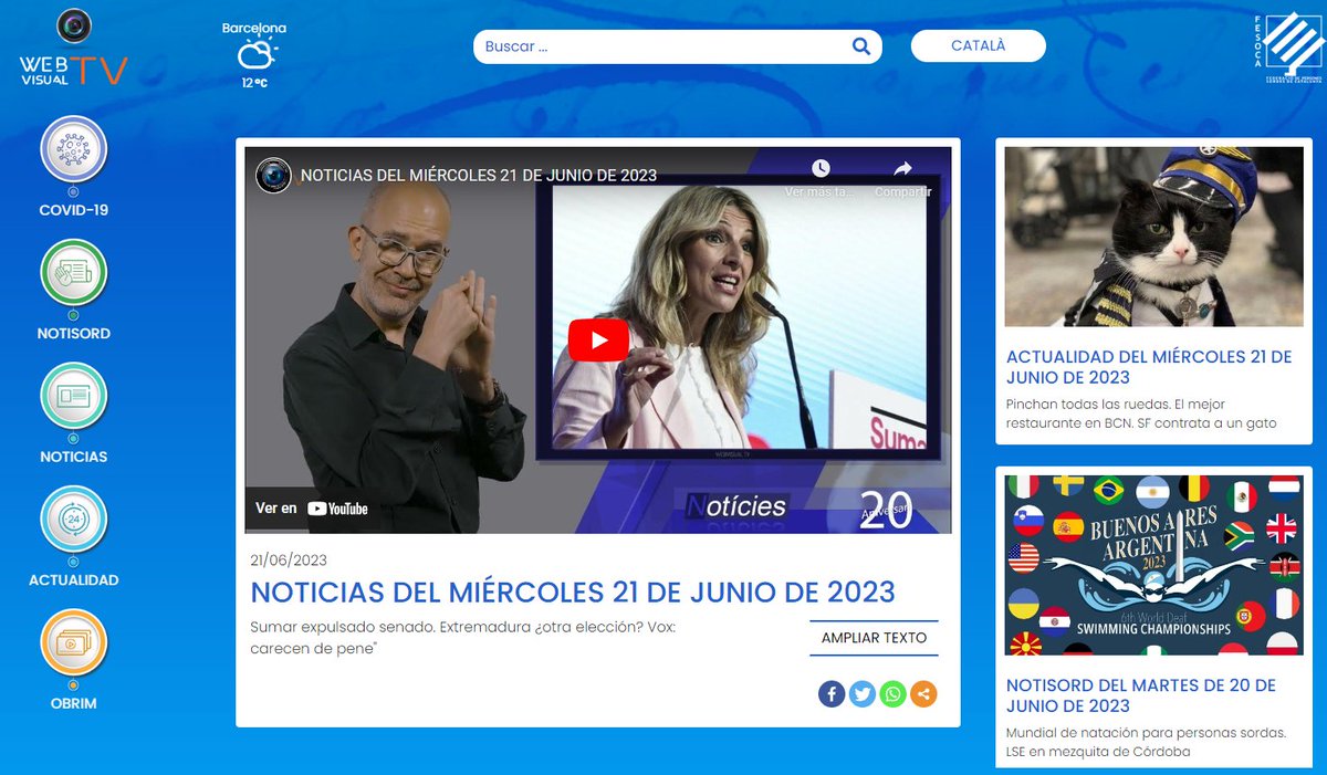 Webvisual_tv's tweet image. 21 DE JUNY DE 2023
👋Llengua de Signes Catalana #LSC
webvisual.tv

🔵Noticias: youtube.com/watch?v=A92a5y…
⚫Actualidad: youtube.com/watch?v=6QR5lr…
#llenguadesignes #accessibilitat #llenguadesignescatalana