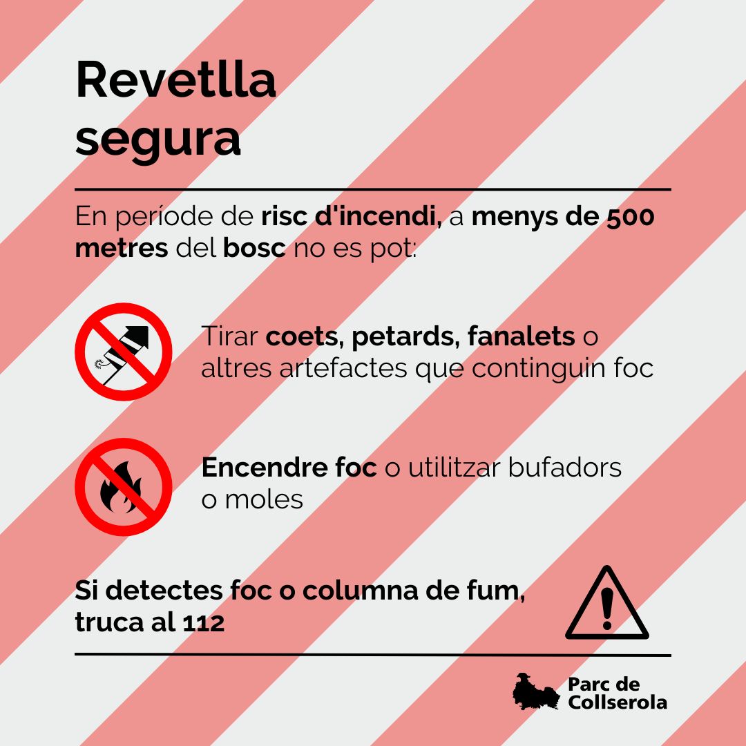 parcncollserola's tweet photo. 🚫 Durant la revetlla de #SantJoan els miradors del Parc estaran tancats
❌ Recordeu que a <500 metres de terreny forestal no es pot encendre #foc ni tirar #coets, #petards i altres focs d'artifici o artefactes amb foc #revetllasegura #PVI @adfcat +info: https://t.co/Ni79ZTzCnV https://t.co/1DoXmFWwGm