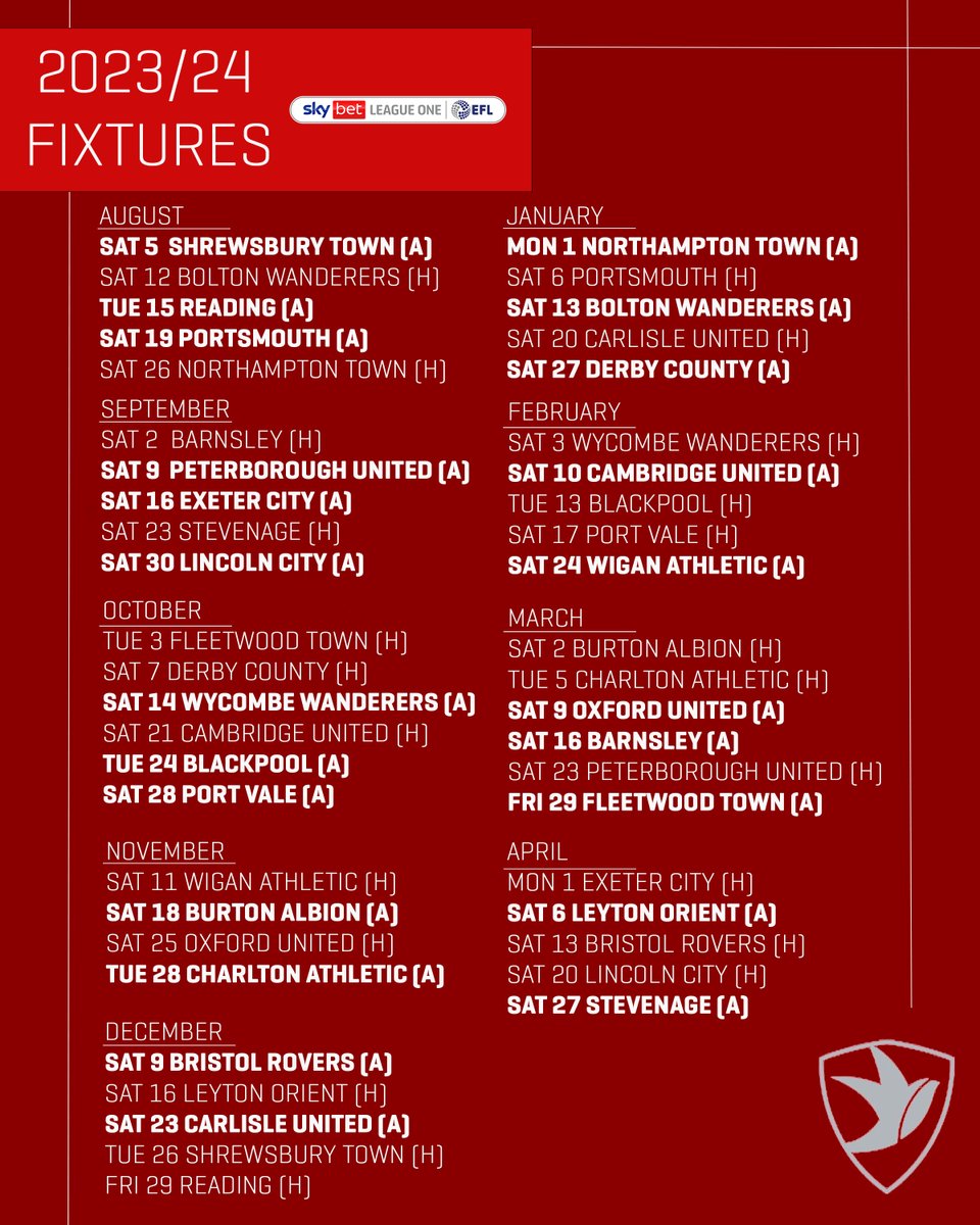 Our 23/24 @SkyBetLeagueOne fixtures are here💥

The Robins begin the season with an away trip to @shrewsburytown🔵🟠

#ctfc♦️