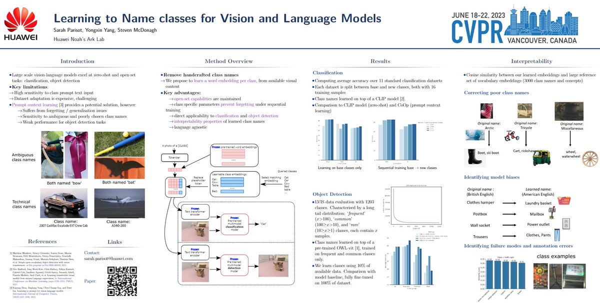 Steven McDonagh (@steve_mcdonagh) on Twitter photo Learning to Name Classes for Vision and Language Models
Come checkout our #CVPR2023 poster: Jun 22, THU-PM
Joint work with: <a href="/s_parisot/">Sarah Parisot</a> , Yongxin Yang
Paper: openaccess.thecvf.com/content/CVPR20…
Video: youtube.com/watch?v=O1nW_7… Learning to Name Classes for Vision and Language Models
Come checkout our #CVPR2023 poster: Jun 22, THU-PM
Joint work with: <a href="/s_parisot/">Sarah Parisot</a> , Yongxin Yang
Paper: openaccess.thecvf.com/content/CVPR20…
Video: youtube.com/watch?v=O1nW_7…