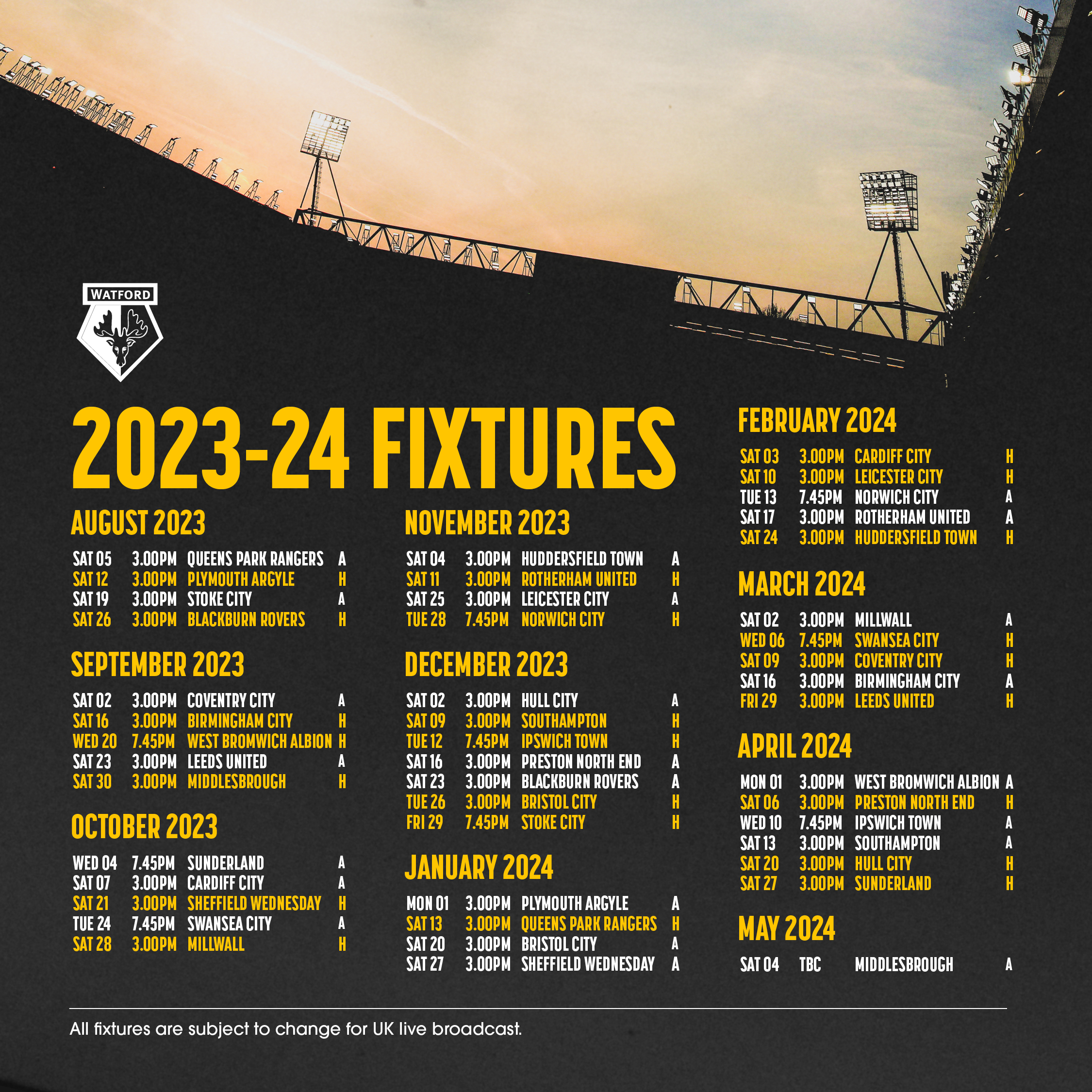 Watford fc fixtures deals
