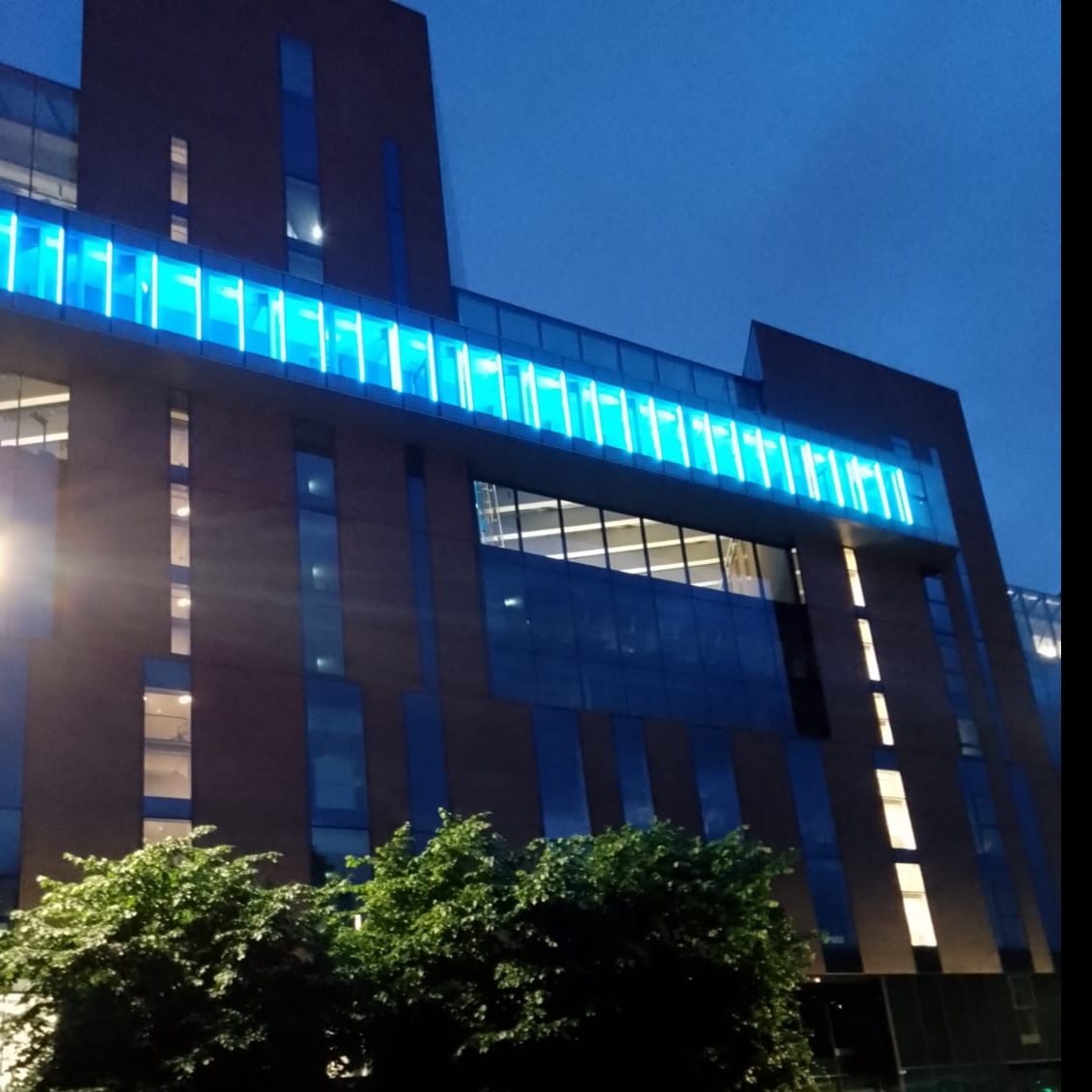 Yesterday, the skybridge on our Belfast campus was lit up for #GlobalMNDAwarenessDay.

To all those battling with Motor Neurone Disease, you're not alone in this fight.
 
Your strength and resilience inspire us all.
 
💙