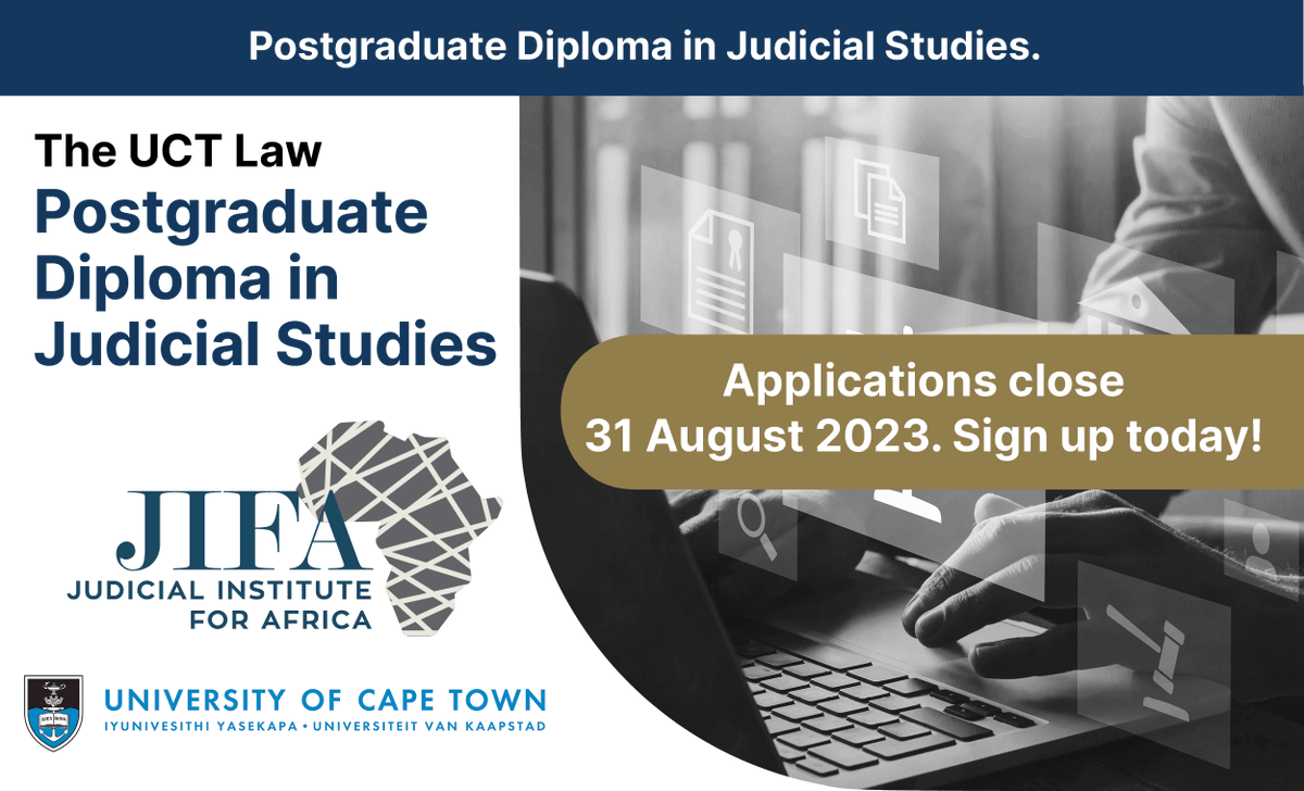 JIFA_Official's tweet photo. Working with JIFA, @UctLaw’s Postgraduate Diploma in Judicial Studies equips participants as judicial officers in a constitutional democracy, especially in the context of developing nations in Africa. 
Find out more: https://t.co/eJfOIKD5FS
#Postgradstudies #judicialstudies https://t.co/iinKVeAuSM