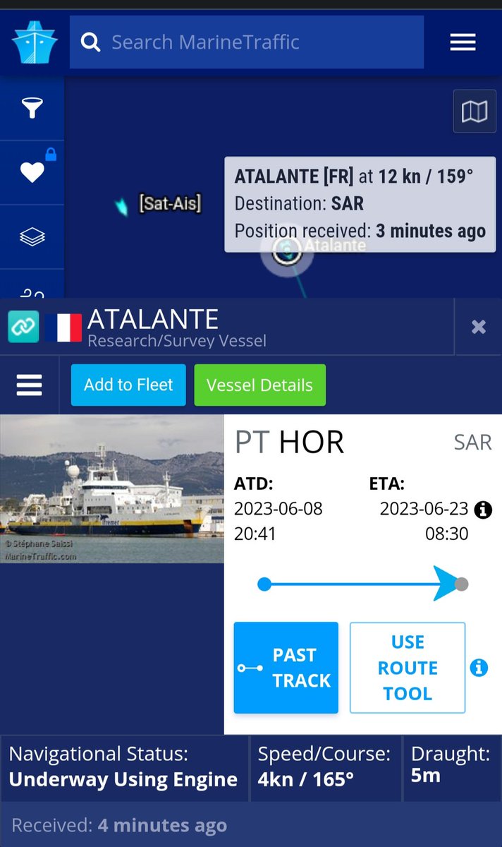 #Atalante is now cruising at 4knts. She has entered the #Titanic wreck location.

Operations to lower Victor 6000 on the hope to find #Titan and its crew shall begin soon.