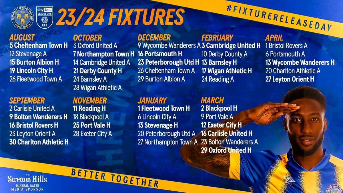 FULL FIXTURE LIST 📅

Here are our full fixtures for the 2023/24 season - with bonus @dunks_92!

#FixtureReleaseDay | #Salop 🔷🔶