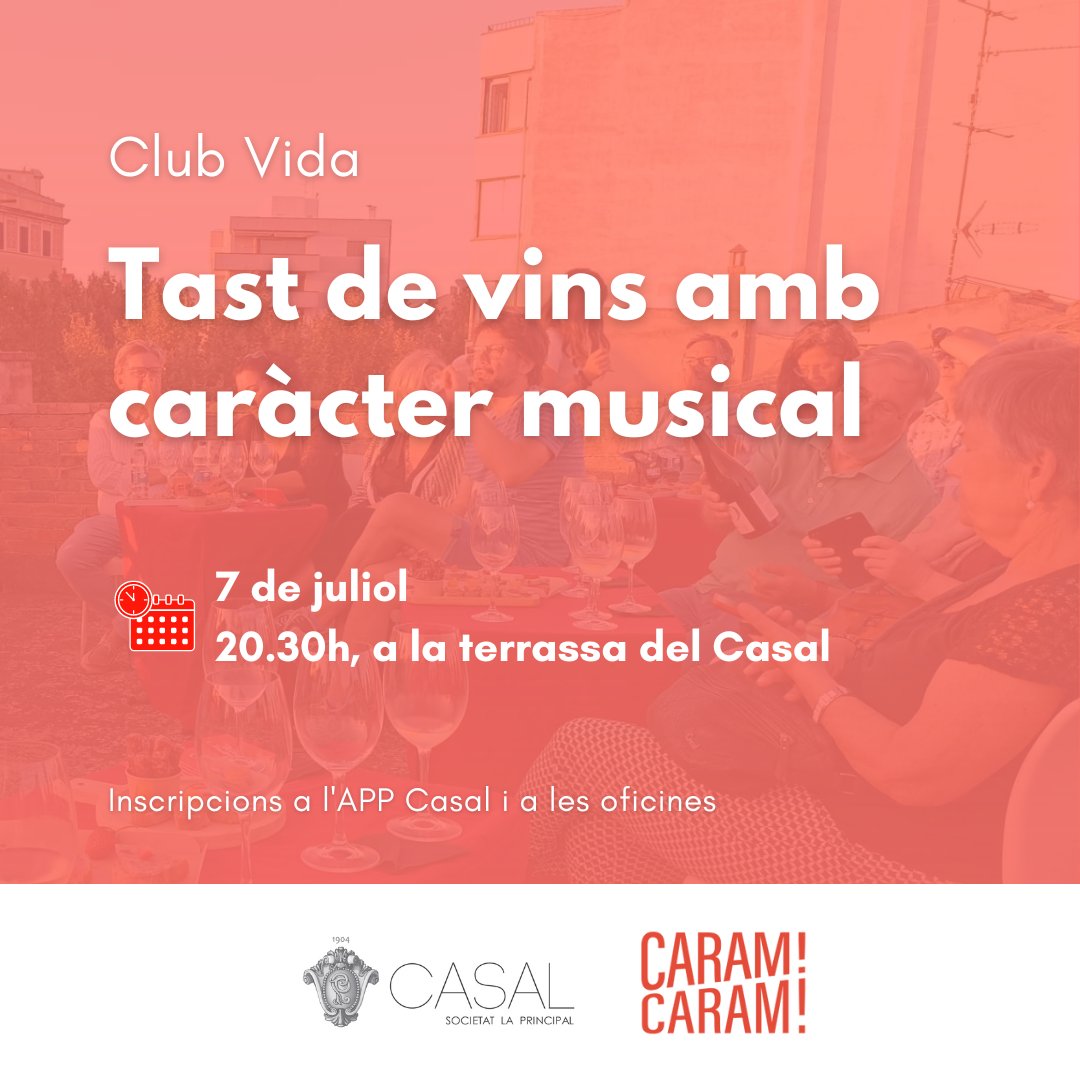 🎆Heu estat mai a la terrassa del Casal? Sabíeu que tenim un racó privilegiat, des d'on us proposem gaudir de la posta de sol acompanyats d'un tast de vins?

🥂Animeu-vos-hi i encomaneu-vos de vins musicals amb nosaltres i <a href="/CARAMCARAMMM/">CARAM CARAM</a>!