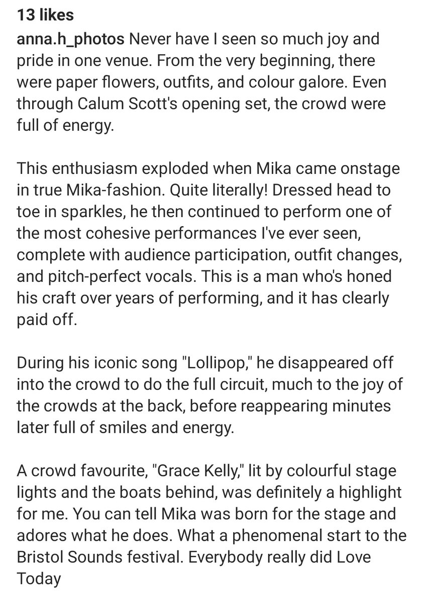 this review of mika's bristol gig 🥰🥰