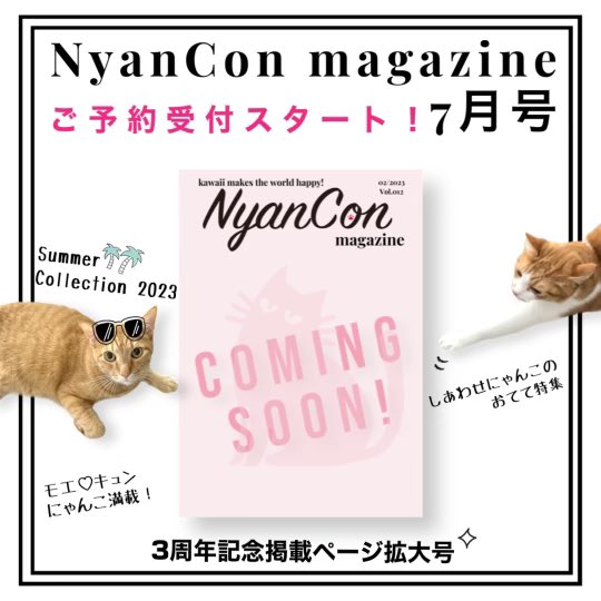 NyanCon01's tweet photo. NyanCon magazine 7月号✨本日ご予約スタートです❣️
猫による猫のための猫マガジン 😸
NyanCon magazine📚

詳しくは☞
https://t.co/2mH6ZEfriO

#nyancon01 #NyanConmagazine #猫 #cat #magazine #ネコ #猫好きさんと繋がりたい #保護猫 #ニャンコン  #ニャンコンマガジン  #ニャンマガ応援隊 https://t.co/HezuNnO4PE