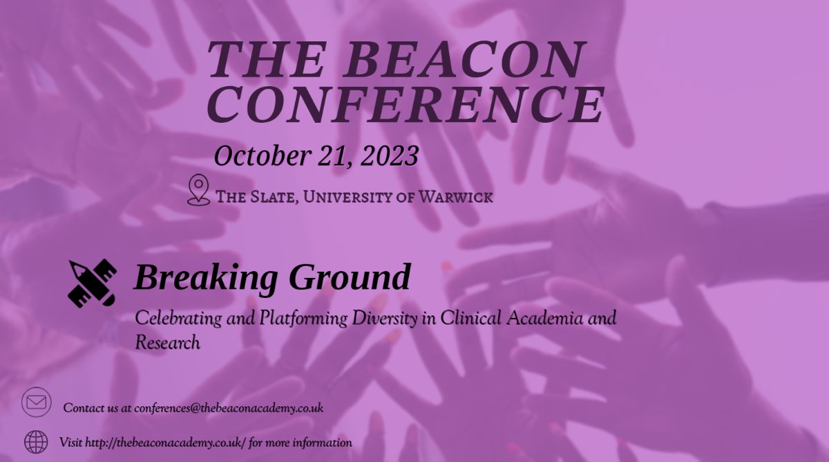 Exciting news! The @Beacon_Acad is organizing their inaugural conference, dedicated to celebrating ED&I in clinical academia. For more details, check out their Twitter page linked below. Don't miss out on this insightful event! #BeaconConf23 #EDIClinicalAcademia #ConferenceLaunch
