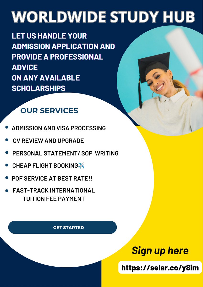 @ruffydfire WE ARE OFFERING THE FOLLOWING SERVICES AT DISCOUNTED RATES:

💎UK ADMISSION AND VISA PROCESSING

💎CV REVIEW AND UPGRADE

💎PERSONAL STATEMENT/ SOP  WRITING

💎CHEAP FLIGHT BOOKING✈️

💎POF SERVICE AT BEST RATE!!

💎FAST-TRACK INTERNATIONAL TUITION FEE PAYMENT 

DM for details.