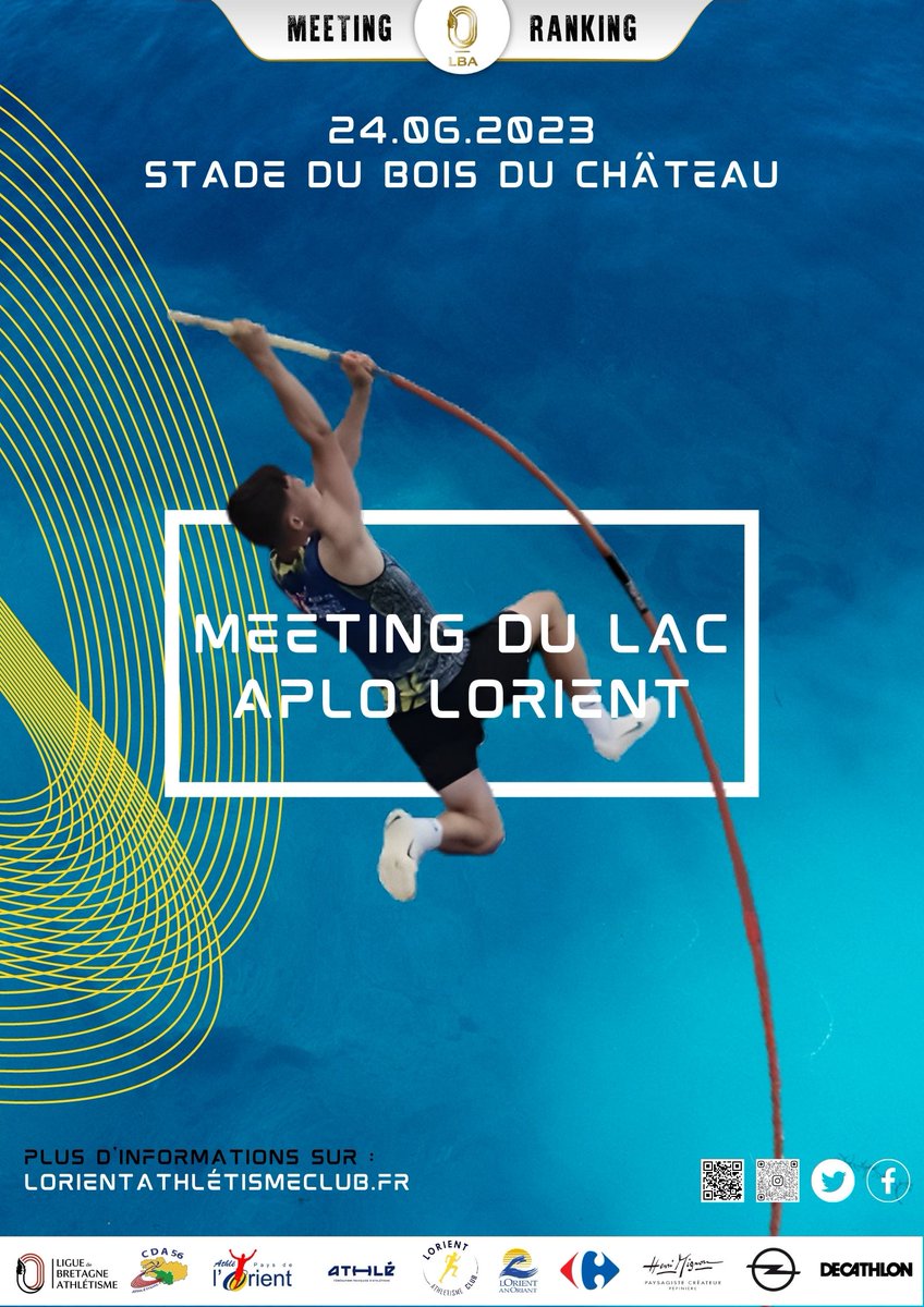 VilledeLorient's tweet photo. 🥇 Meeting d'athlétisme du @ClubLorient J - 2 ! 
🗓️ Samedi 24 juin 
🕙Pré-meeting des minimes dès 10h ; meeting à partir de 11h
📍 Stade du Bois du Château #Lorient 
👇 
https://t.co/dYGsN7GFKa https://t.co/3jACiF0gh1