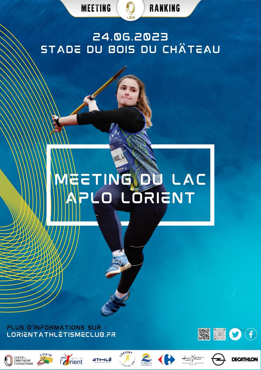 VilledeLorient's tweet photo. 🥇 Meeting d'athlétisme du @ClubLorient J - 2 ! 
🗓️ Samedi 24 juin 
🕙Pré-meeting des minimes dès 10h ; meeting à partir de 11h
📍 Stade du Bois du Château #Lorient 
👇 
https://t.co/dYGsN7GFKa https://t.co/3jACiF0gh1