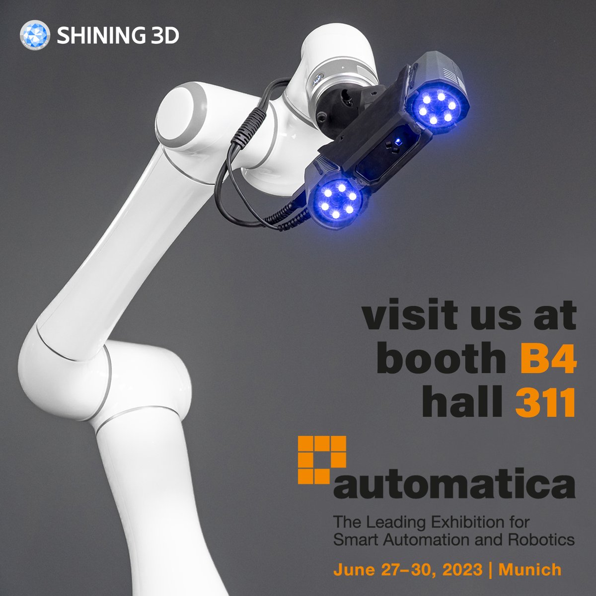 Shining3D's tweet image. Discover automated #qualitycontrol 📏 solutions withg FreeScan #3dscanners and ELITE ROBOTS at automatica 2023 🦾 in Munich!

📅 June 27-30
🤝 HALL B4 - BOOTH 311

#automatica #automatica2023 #shining3d #inspection #automatedqualitycontrol  #cobots #collaborativerobots