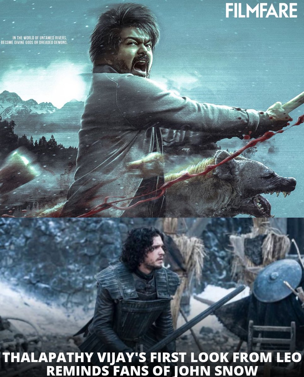 filmfare's tweet photo. Does #ThalapathyVijay's first look from #Leo remind you of #GameOfThrones' #JohnSnow? Some fans think it's the wolf.🎬❄️

Let us know in the comments below - https://t.co/ccdmvLhmkN