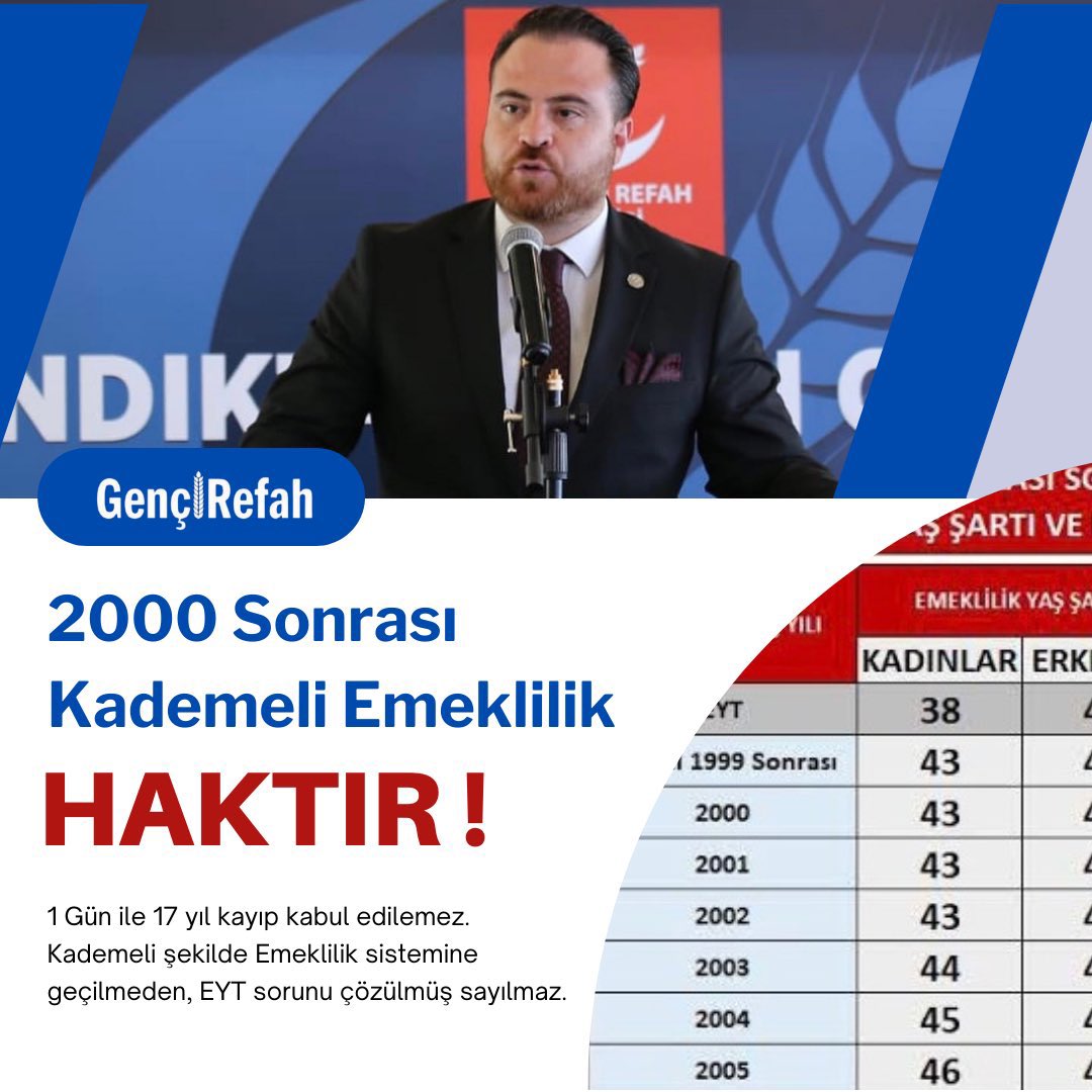 @Tevbas @KPMG_Turkiye @EmadDernegi @isikhanvedat Hergün Gündemde artık biz konuşuluyoruz kademeli emeklilik düzenlemesi zorunluluk olmuştur #Isıkhan2000LereKademe