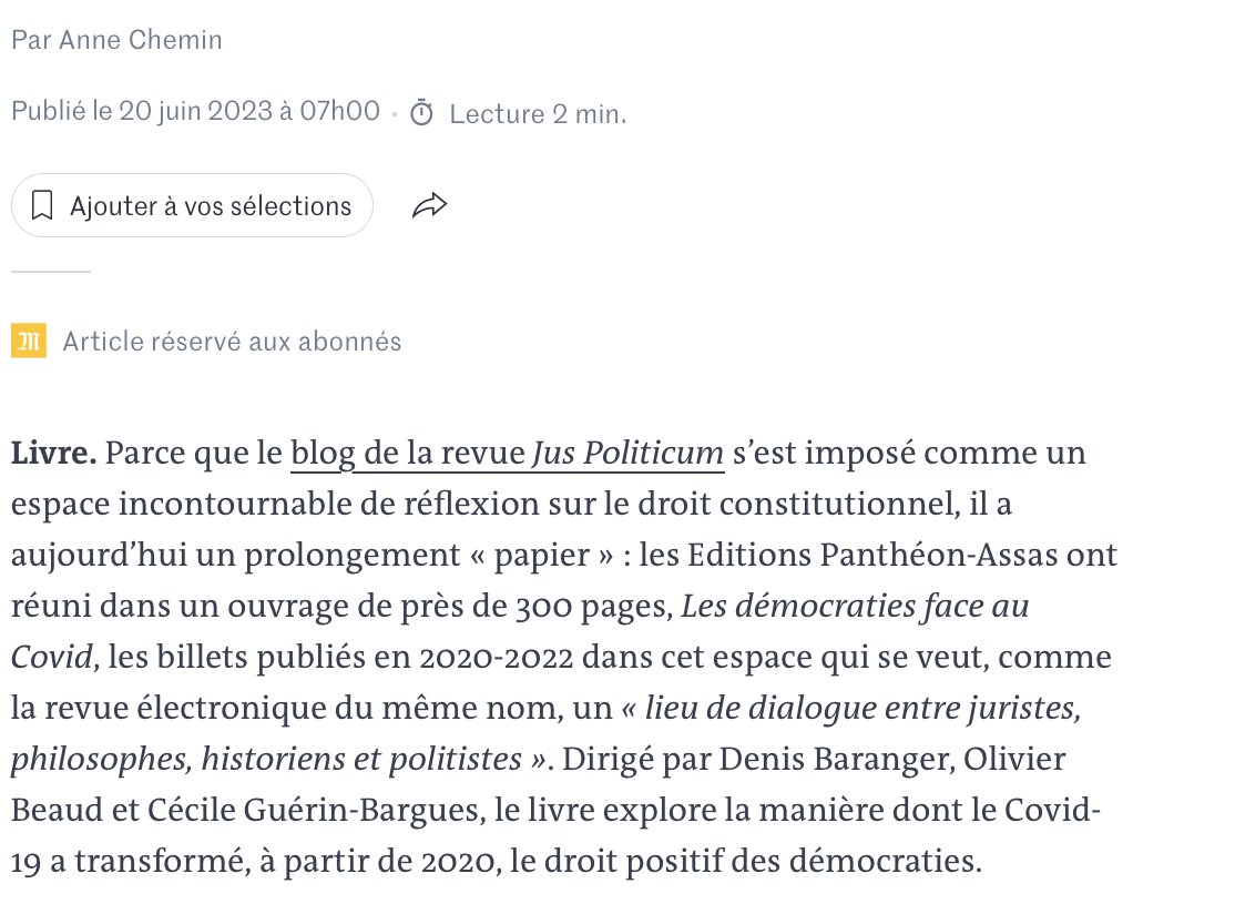 DenisBaranger's tweet photo. "Le blog de la revue @JusPoliticum s'est imposé comme un espace incontournable de réflexion sur le droit constitutionnel": 

https://t.co/rEHpybQScV https://t.co/HGz0Qs4e8E