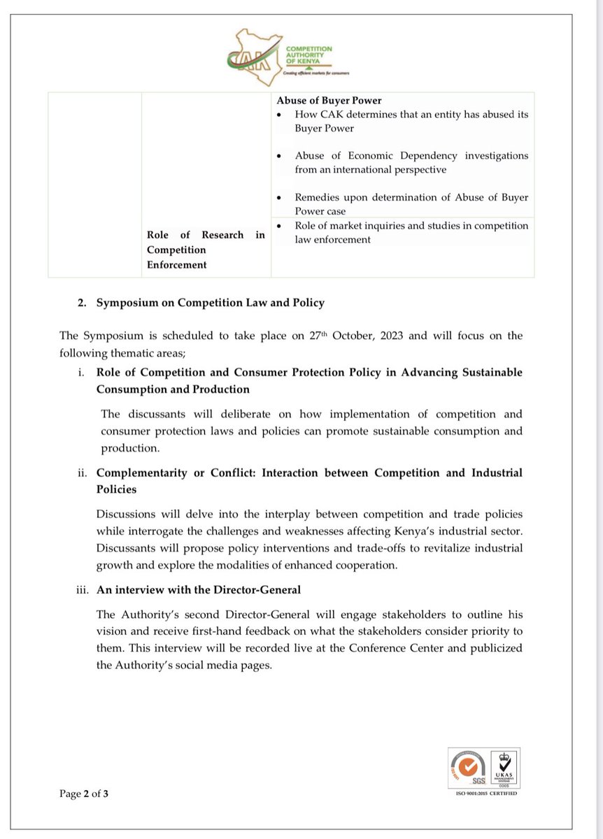 CAK_Kenya's tweet photo. EVENT ALERT: The Competition Authority of Kenya will host the 10th Edition of its Annual Capacity Building Workshop &amp; Symposium on Competition Law and Policy in October, 2023. #CAKSymposium https://t.co/gMLiVgTchh
