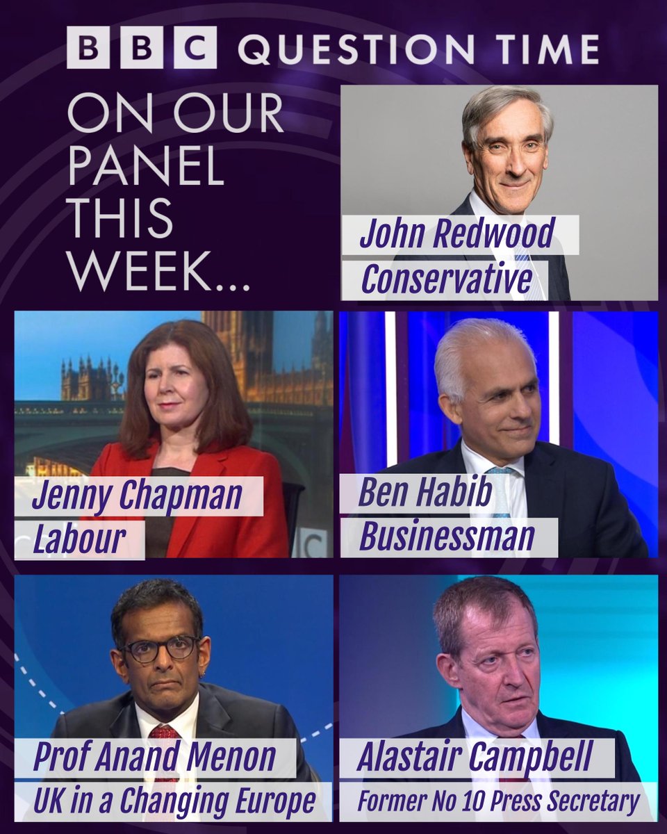 On Question Time tonight, Fiona will be joined by John Redwood, Jenny Chapman, Ben Habib, Anand Menon and Alastair Campbell Join us and an audience in Clacton-on-Sea for a Brexit special on @BBCiPlayer at 8pm and @BBCOne after the 10 o'clock news #bbcqt bit.ly/3JibXgS