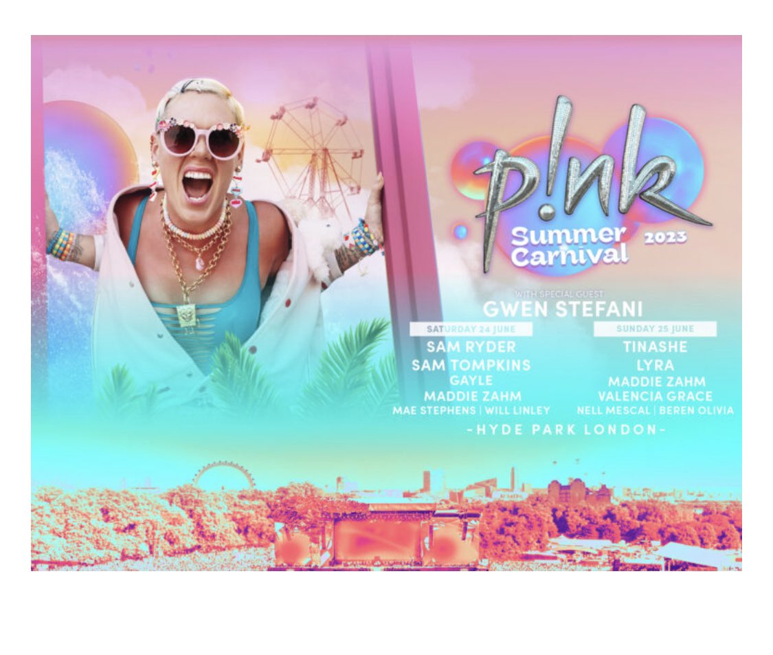 Selling 2 x tickets 🎫 to #Pink at Hyde Park on Saturday. Interested? Drop me a message!