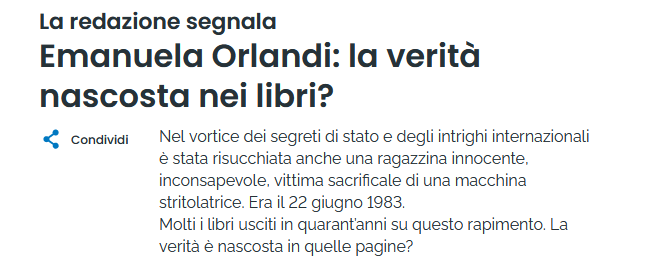 wuzlibri's tweet photo. La verità sulla scomparsa di #EmanuelaOrlandi è già scritta nei #libri? un articolo su Maremosso https://t.co/rc0hG6Z1mF https://t.co/cdrTmCUJ42