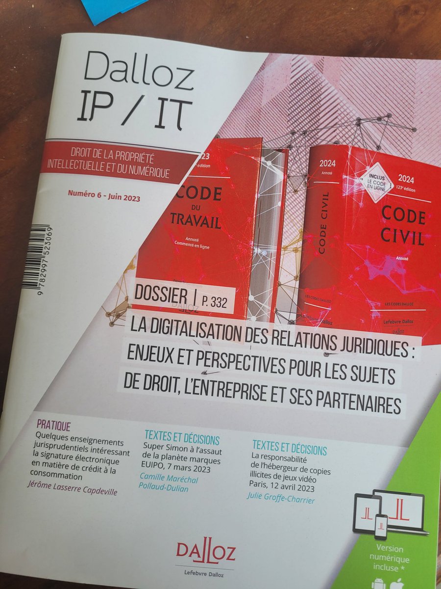 Très heureuse de la confiance renouvelée de <a href="/StPrevost/">Stéphane Prévost - Boyard</a> pour le #DallozIPIT. J'ai eu le plaisir de commenter la récente décision relative à la responsabilité de l'hébergeur dans le cas de la mise à disposition de copies illicites de jeux video Nintendo. Dans le numéro de juin !
