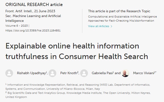 ariannadulizia's tweet photo. 📢 We are delighted to announce the publication of a new scientific paper on our research topic "Computational and #XAI  Approaches for #Factchecking Mis/disinformation"  at
@FrontiersIn !

📷Take a look at this interesting article https://t.co/4yELbMz1tY