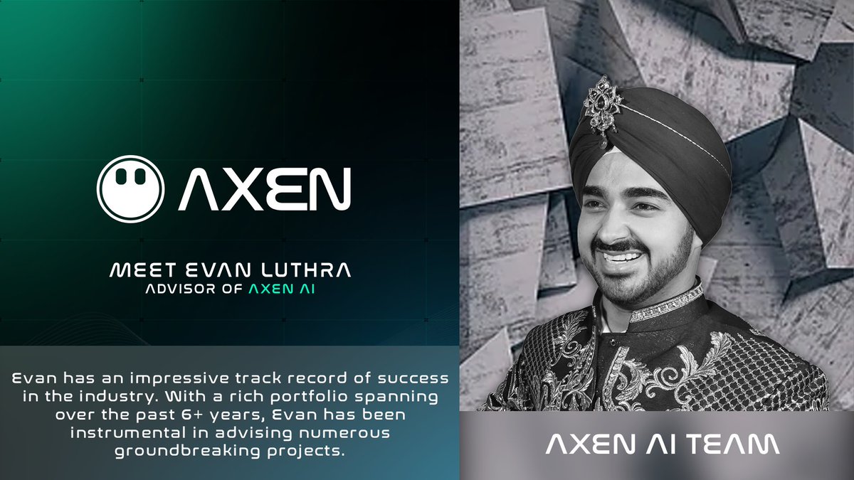 Meet Evan Luthra: Advisor at Axen AI.

Our marketing process is managed by Evan, an exceptional advisor with an impressive track record of success in both, Web2 & Web3.

🧵1/2