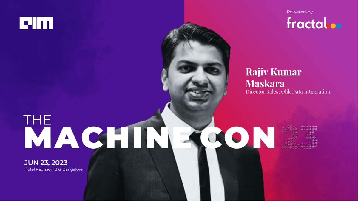 Analyticsindiam's tweet image. #MachineCon23 | June 23 | Bangalore
We are thrilled to announce that Rajiv Kumar Maskara, Director Sales, @qlik Data Integration, will be joining us for an engaging session at MachineCon 2023.

Details- lnkd.in/gs65UPci

#machinelearning #analytics #artificialintelligence