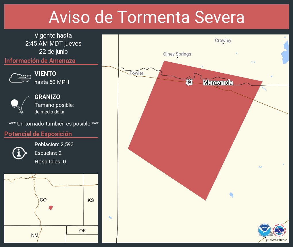 NWS Pueblo on Twitter "Aviso de Tormenta Severa continúa Manzanola CO