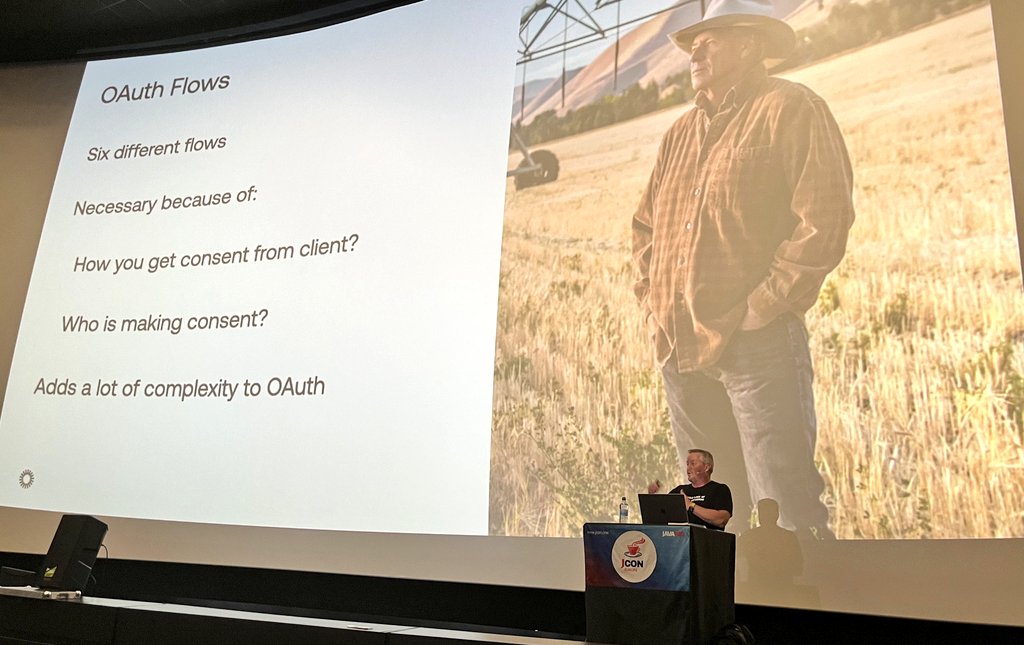 'What the heck is oauth? - for Java developers' by @mraible at #JCON2023 (@jcon_conference).