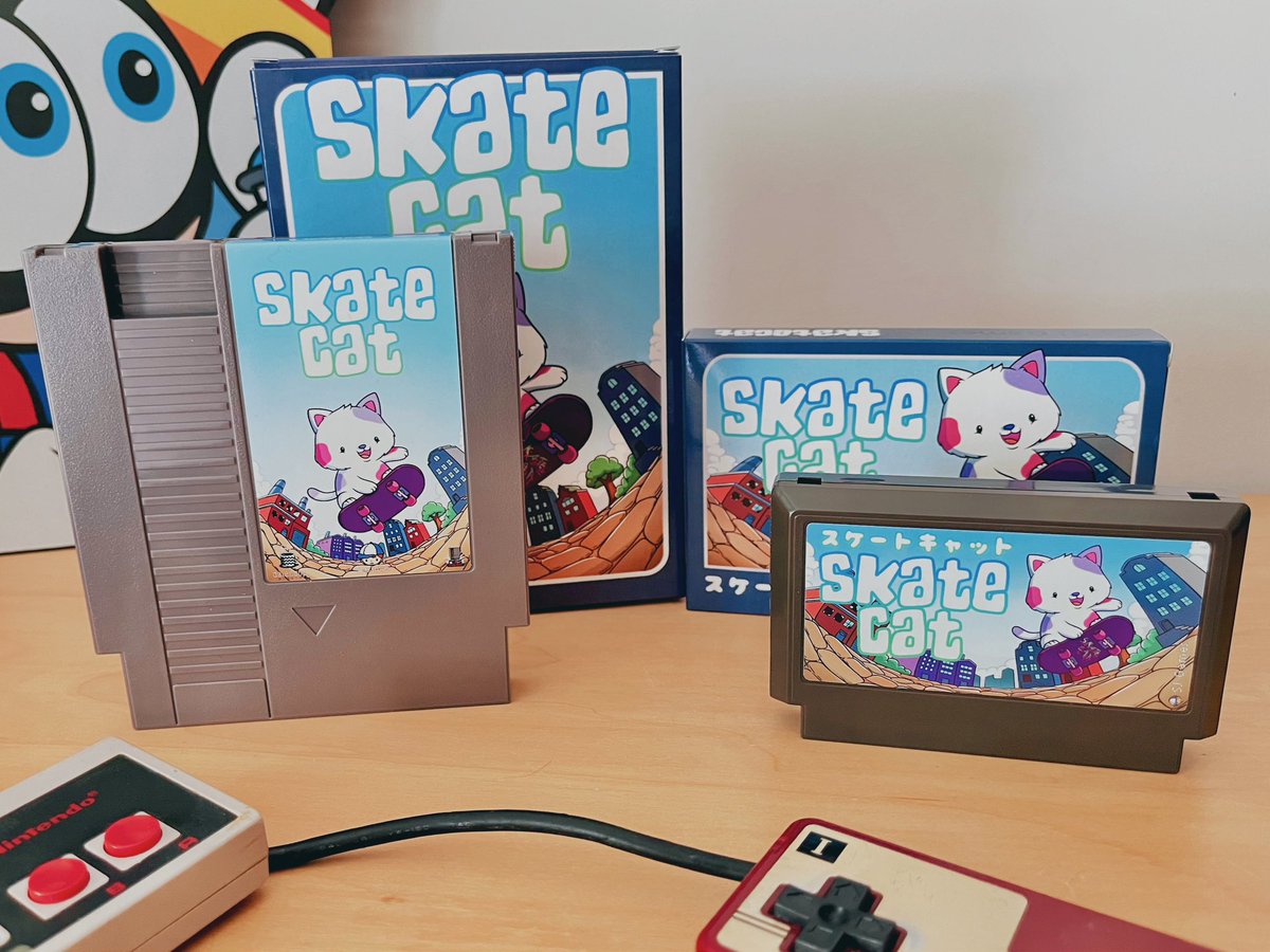 SkateCat (by SJ Games 2023) 🛹 🐈 

Available for the NES and FAMICOM !

#SkateCat #NES #homebrew #indieNES #nesdev #NESmaker #indiegames #gamedev #ファミコン #ファミコン同人