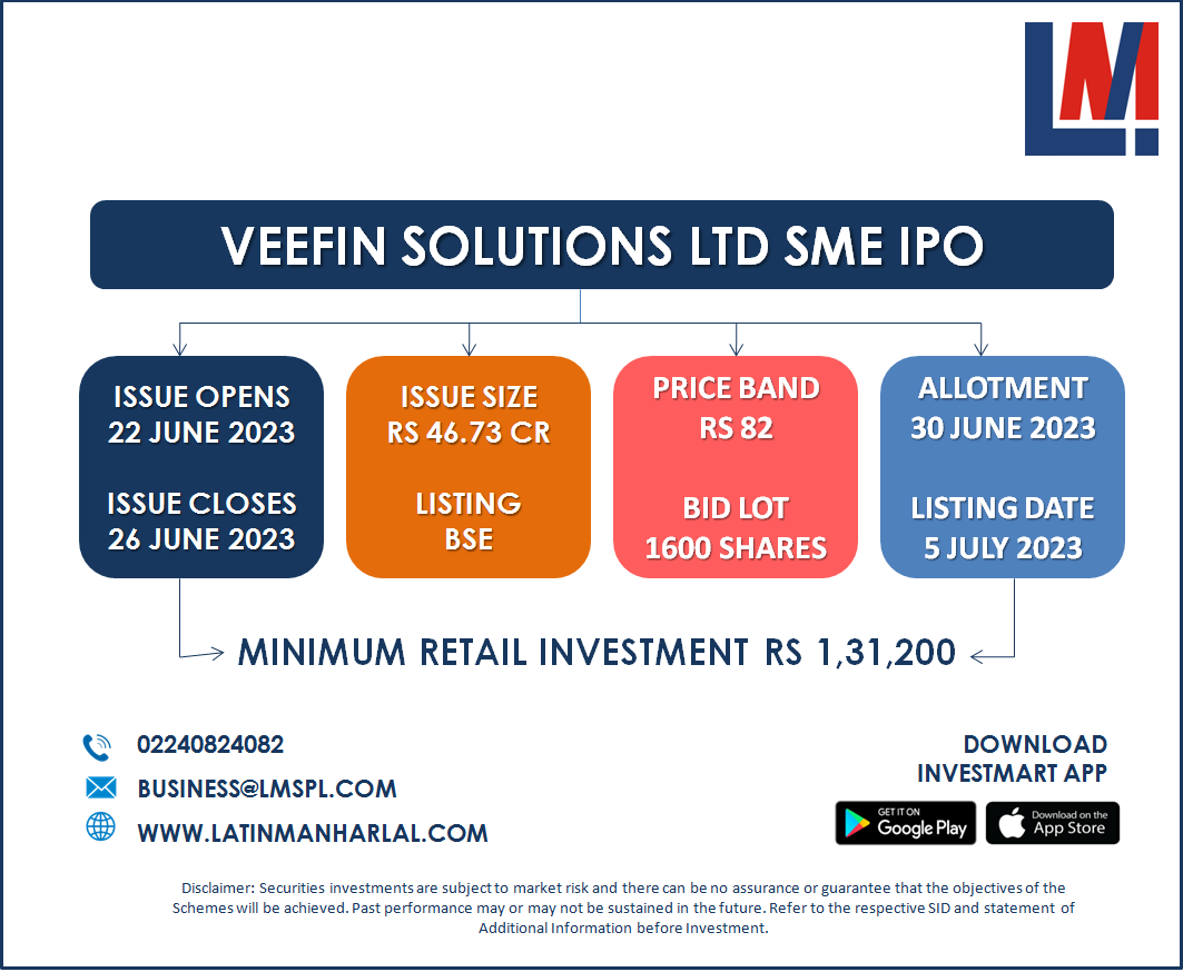 Veefin Solutions Limited SME IPO is open for Subscription till 26 June 2023. Click: tinyurl.com/2dscbmt8

#IPO #ipobid #smeipo #ipoalert #ipos #IPOWatch #stockmarket #equity #equitymarket #stocks #VeefinSolutions #VeefinSolutionsLimited #veefin