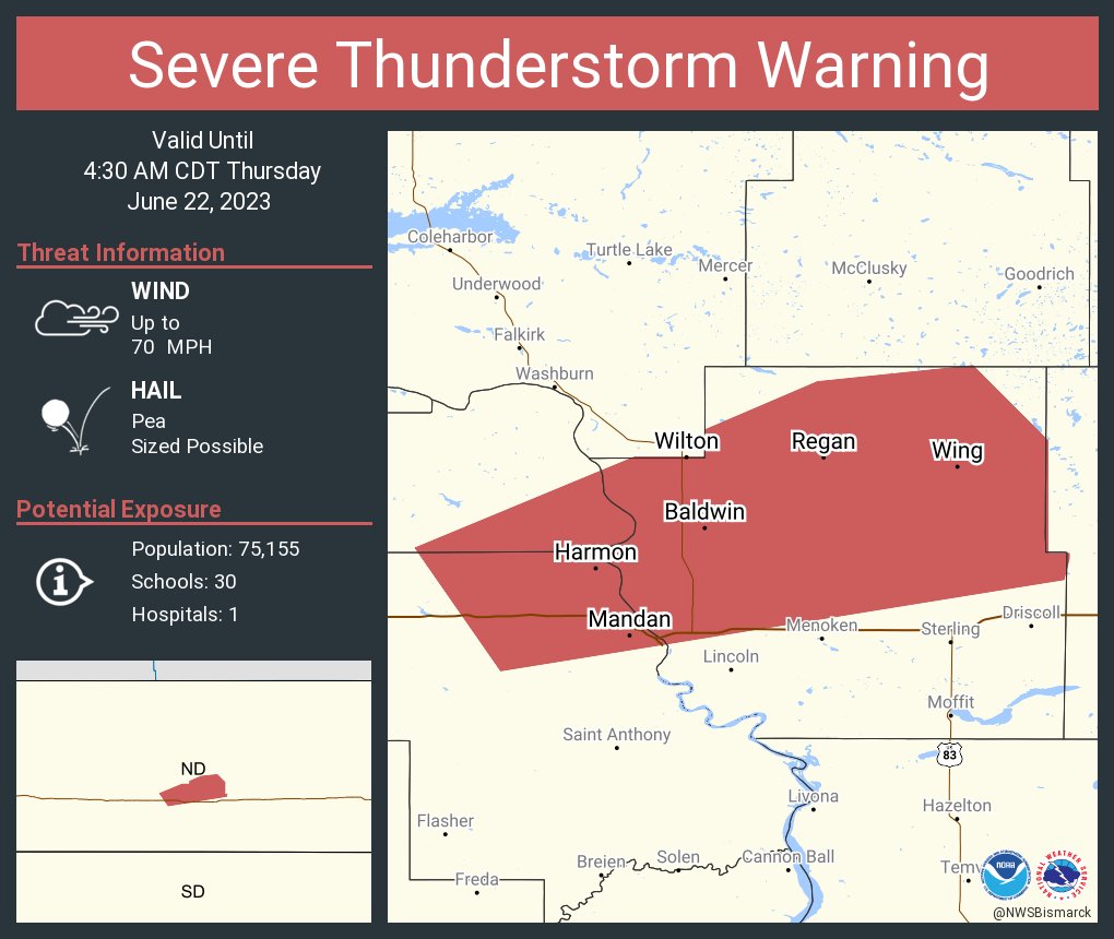 NWS Bismarck on Twitter "Severe Thunderstorm Warning including Mandan