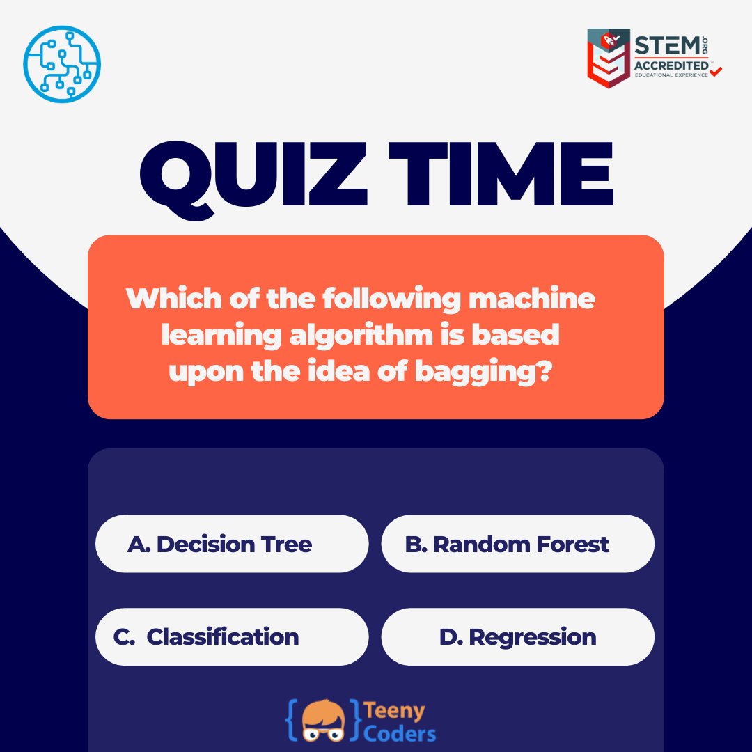 Machine Learning Quiz
 
Accredited by: @stemdotorg
#AI #DataScience #DeepLearning #ArtificialIntelligence #ML #DataAnalytics #NeuralNetworks #ComputerVision  #BigData #DataMining #PredictiveAnalytics #AIResearch #Robotics #SmartTechnology #Automation #Algorithm
#computerscience