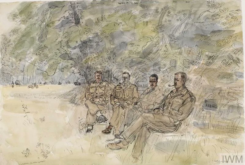 whincupm's tweet photo. Before serving in France, #WarArtist Anthony Gross painted many men from 50th Division.
He continued the habit in #Normandy, capturing Lt Cols Black, Gibb and Fenton and Maj Urton in the grounds of the Château of St André, then dvisional headquarters.
#GrossAtWar #Normandy79 https://t.co/0EmNjSFGmL