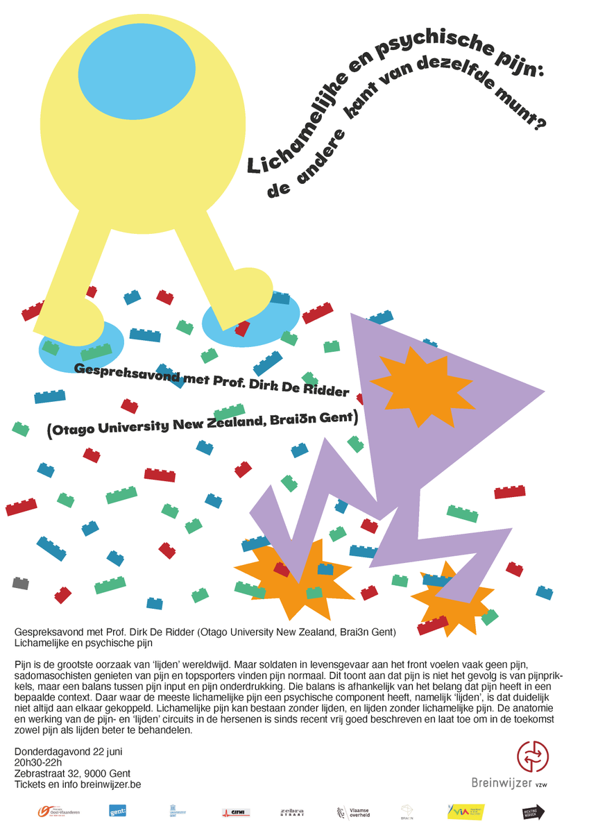 breinwijzervzw's tweet image. VANAVOND Prof. Dirk De Ridder - Lichamelijke en psychische pijn: de andere kant van dezelfde munt? @Zebrastraat #pijn #brein #wetenschap breinwijzer.be/evenementen/li…