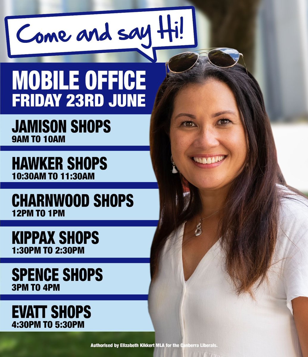 Mobile office on the move!! One way I like to beat the cold weather is to keep on moving! Tomorrow, Come say Hi! see below for places and times. You can also reach me: 📞 6205 1405 📧 kikkert@parliament.act.gov.au