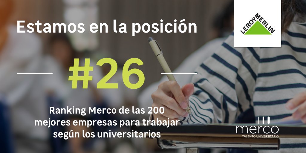 📣 Estamos en la 🌟posición 26 en el ranking Merco de Talento Universitario elegidos entre las mejores empresas para trabajar de nuestro país según los estudiantes. En tan solo un año hemos logrado 🔝 subir 16 puestos. 👏
