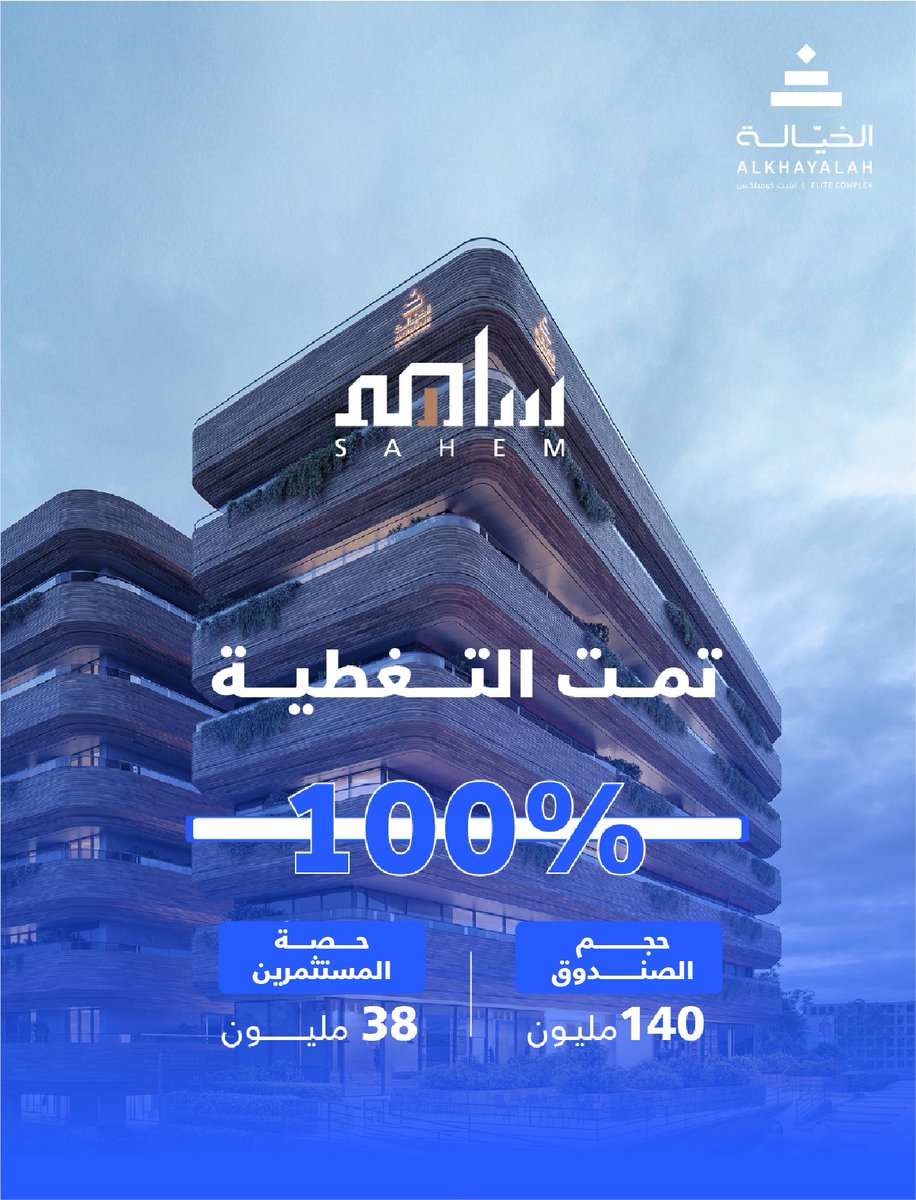 الحمدلله تم تسجيل اسرع تغطية استثمارية لصندوق عقاري طرح خاص بحجم 140 مليون ريال وطلبات الاستثمار تجاوزت قيمة الطرح لصندوق الخيالة إيليت كومبلكس 

ونشكر مستثمرينا المسجلين في منصة ساهم المالية على ثقتهم 

و نعمل لطرح المزيد من الفرص المميزة  قريباً، لتلبي تطلعات المستثمرين