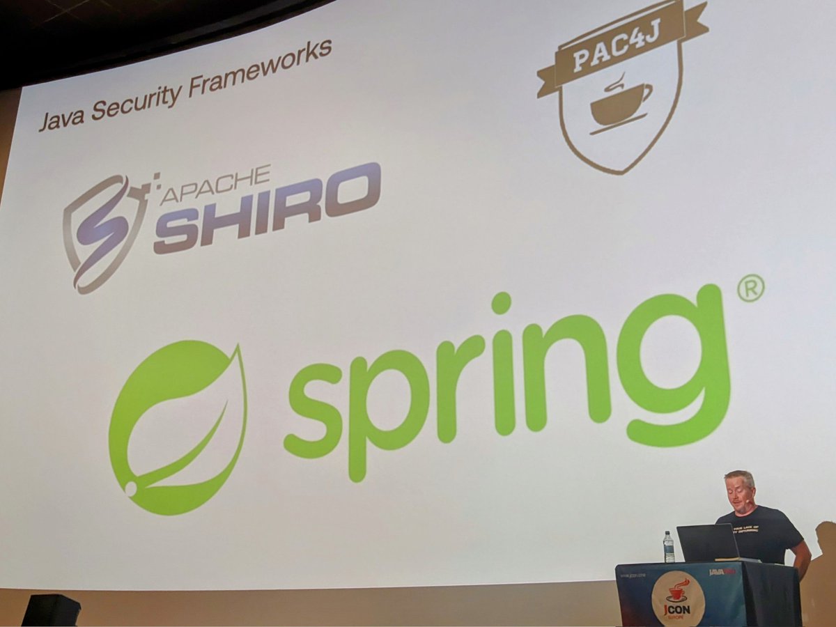 bmarwell's tweet image. The talk "OAuth for java developers" features java security frameworks: @ApacheShiro, @SpringSecurity or #pac4j.
At #JCON2023