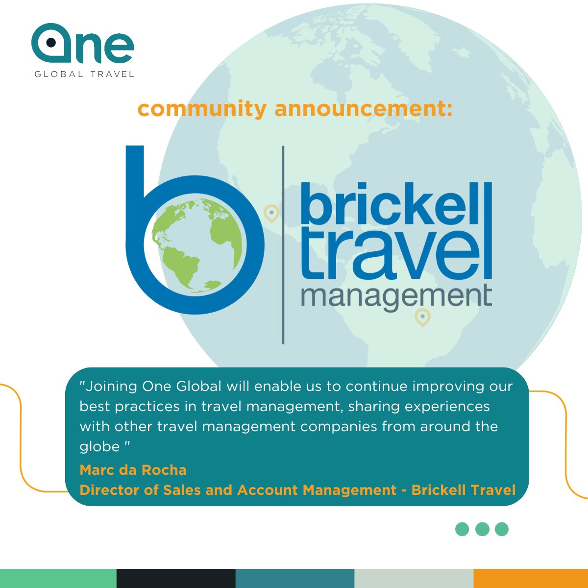 Brickell Travel Management (Mexico & Brazil) joins the One Global #community 🤝

Brickell provides a seamless travel programme deployment and management, supported by local teams of experts.

We are delighted to have them on board!

#TogetherWeAreOne #GlobalTravel